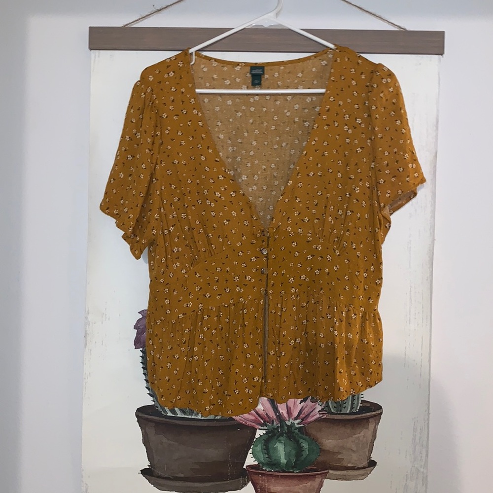 Yellow BOHO button down/open, summer crop top